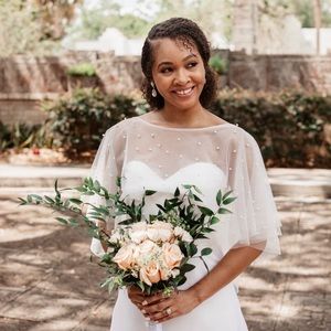 New never used, White tulle, slip on bridal caplet